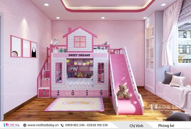 Thiết kế phòng ngủ giường tầng kết hợp cầu trượt cho bé